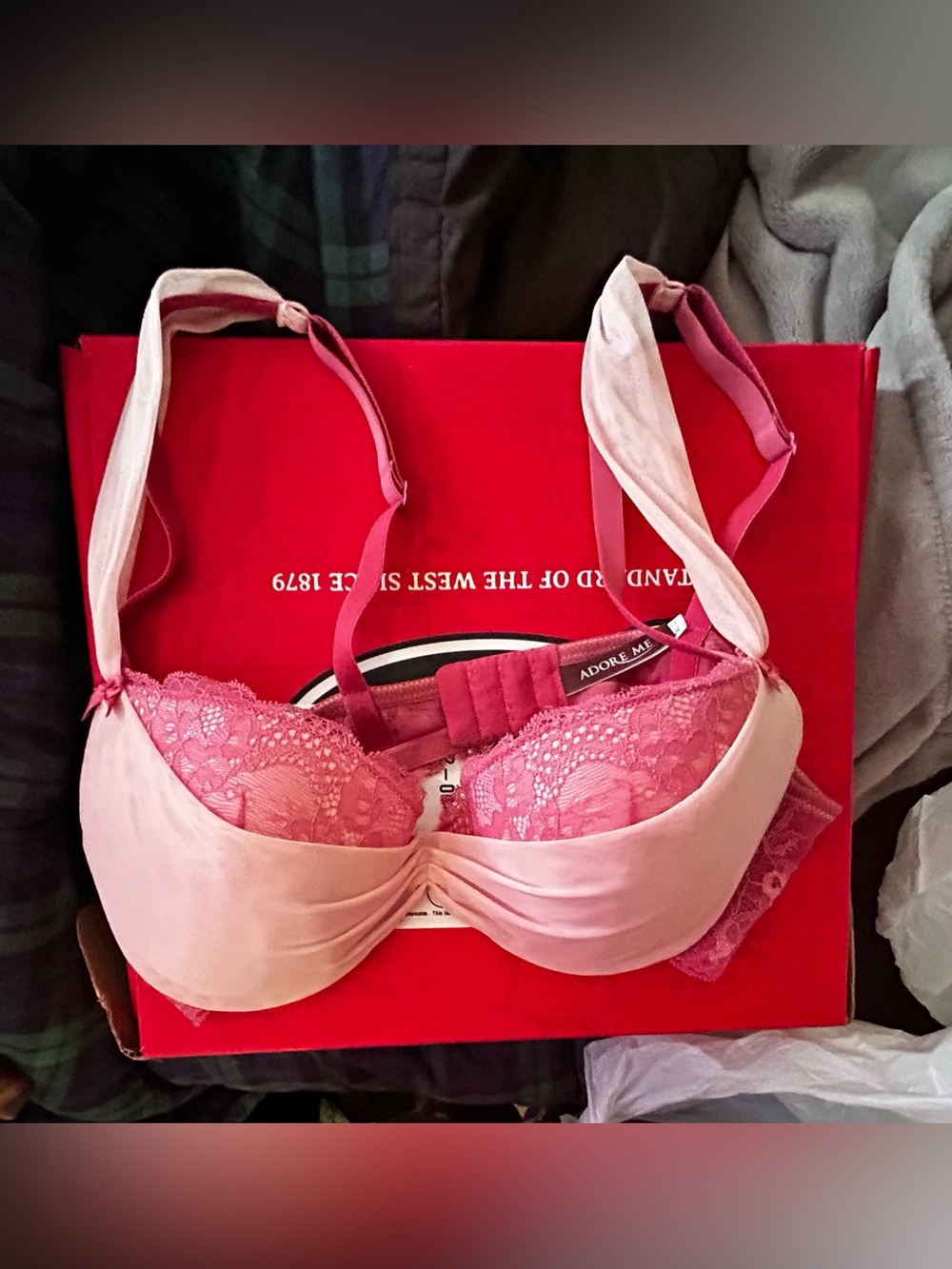 Adore Me Rose and Blush Lace Satin Push-Up Bra
